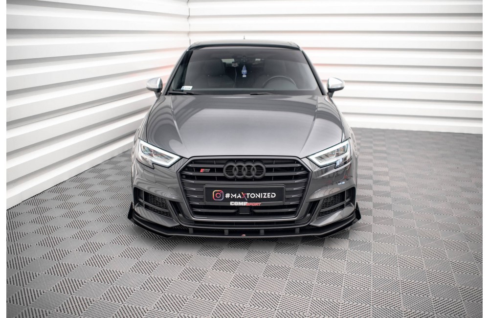 Street Pro Front Splitter V.1 + Flaps Audi S3 / A3 S-Line Sportback 8V Facelift - Black + Gloss Flaps