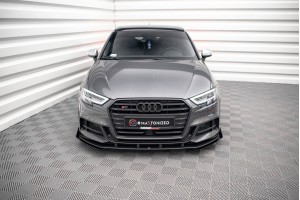 Street Pro Front Splitter V.1 + Flaps Audi S3 / A3 S-Line Sportback 8V Facelift - Black + Gloss Flaps