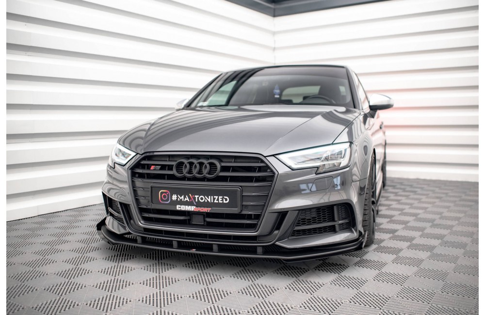 Street Pro Front Splitter V.1 + Flaps Audi S3 / A3 S-Line Sportback 8V Facelift - Black + Gloss Flaps