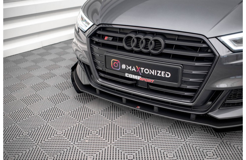 Street Pro Front Splitter V.1 + Flaps Audi S3 / A3 S-Line Sportback 8V Facelift - Black + Gloss Flaps