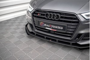 Street Pro Front Splitter V.1 + Flaps Audi S3 / A3 S-Line Sportback 8V Facelift - Black + Gloss Flaps