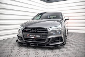 Street Pro Front Splitter V.1 + Flaps Audi S3 / A3 S-Line Sportback 8V Facelift - Black + Gloss Flaps