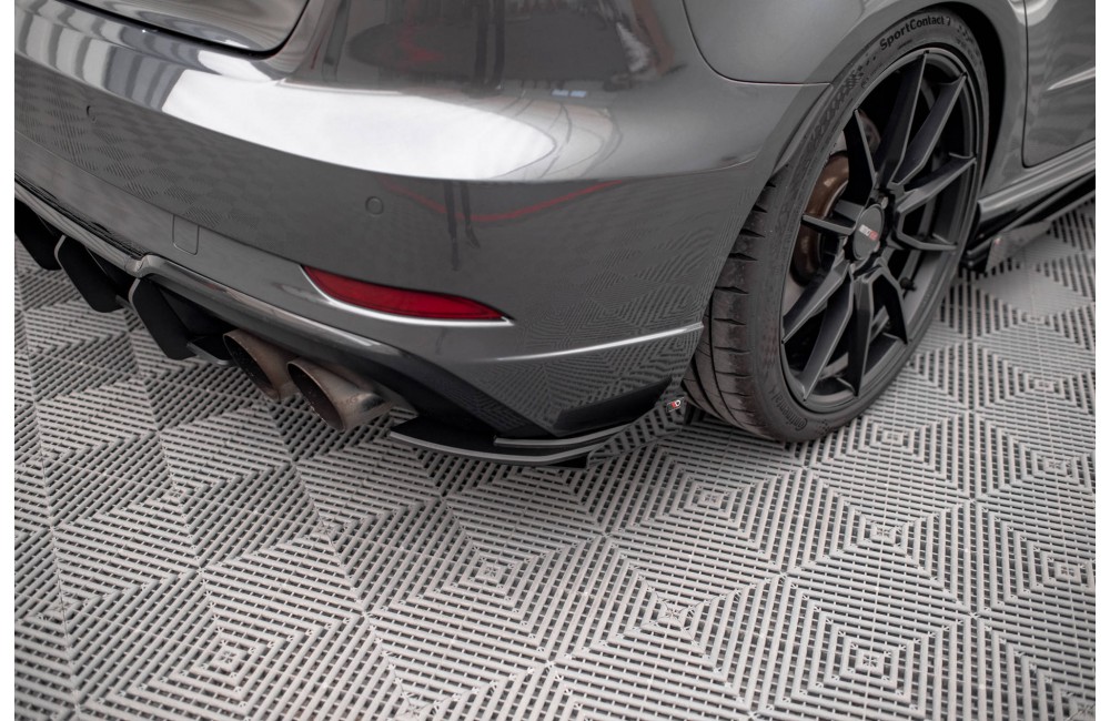 Street Pro Rear Side Splitters + Flaps Audi S3 Sportback 8V Facelift - Black + Gloss Flaps