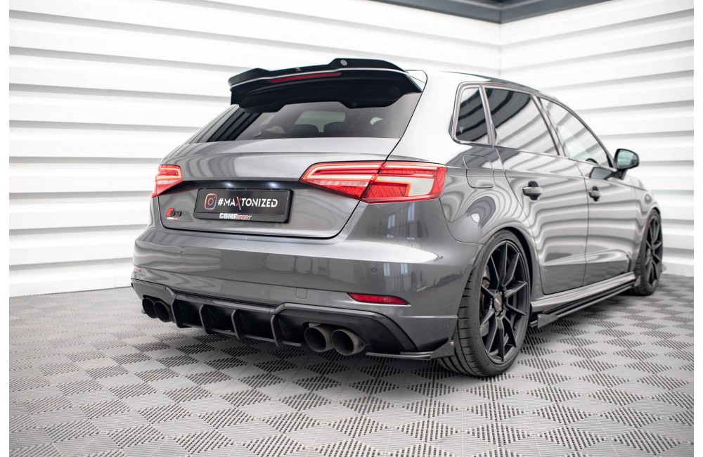Street Pro Rear Side Splitters + Flaps Audi S3 Sportback 8V Facelift - Black + Gloss Flaps