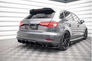 Street Pro Rear Side Splitters + Flaps Audi S3 Sportback 8V Facelift - Black + Gloss Flaps