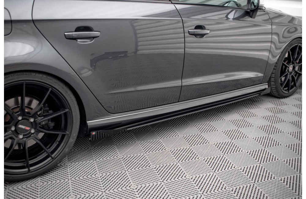 Street Pro Side Skirts Diffusers + Flaps Audi S3 / A3 S-Line Sportback 8V Facelift - Black + Gloss Flaps Street Pro Side Skirts Diffusers + Flaps Audi S3 / A3 S-Line Sportback 8V Facelift - Black + Gloss Flaps
