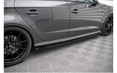 Street Pro Side Skirts Diffusers + Flaps Audi S3 / A3 S-Line Sportback 8V Facelift - Black + Gloss Flaps    