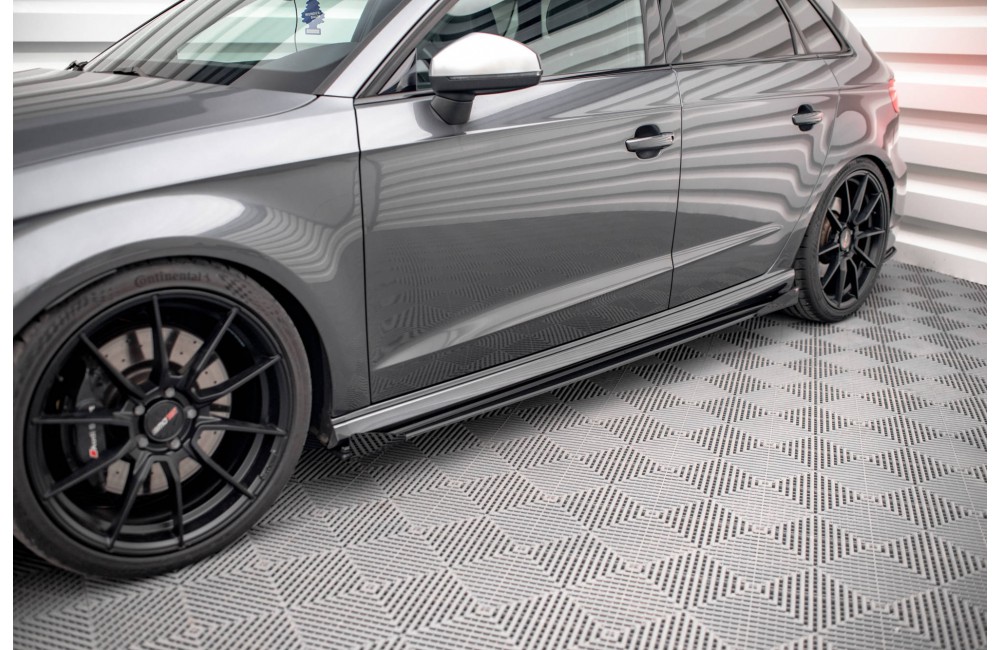Street Pro Side Skirts Diffusers + Flaps Audi S3 / A3 S-Line Sportback 8V Facelift - Black + Gloss Flaps Street Pro Side Skirts Diffusers + Flaps Audi S3 / A3 S-Line Sportback 8V Facelift - Black + Gloss Flaps