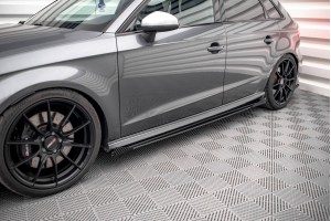 Street Pro Side Skirts Diffusers + Flaps Audi S3 / A3 S-Line Sportback 8V Facelift - Black + Gloss Flaps Street Pro Side Skirts Diffusers + Flaps Audi S3 / A3 S-Line Sportback 8V Facelift - Black + Gloss Flaps