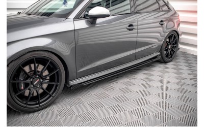 Street Pro Side Skirts Diffusers + Flaps Audi S3 / A3 S-Line Sportback 8V Facelift - Black + Gloss Flaps    