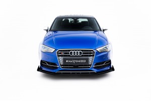 Street Pro Front Splitter + Flaps Audi S3 / A3 S-Line Sedan 8V - Black + Gloss Flaps