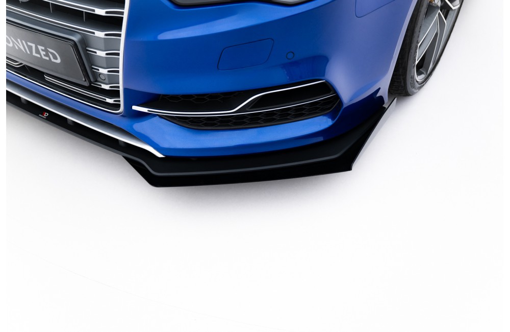Street Pro Front Splitter + Flaps Audi S3 / A3 S-Line Sedan 8V - Black + Gloss Flaps