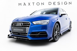 Street Pro Front Splitter + Flaps Audi S3 / A3 S-Line Sedan 8V - Black + Gloss Flaps