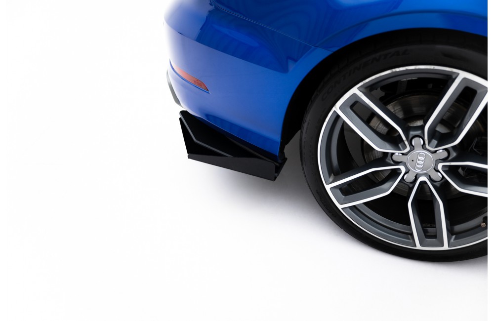 Street Pro Rear Side Splitters + Flaps Audi S3 Sedan 8V - Black + Gloss Flaps