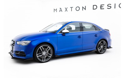 Street Pro Side Skirts Diffusers + Flaps Audi S3 / A3 S-Line Sedan 8V - Black + Gloss Flaps    