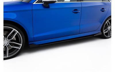 Street Pro Side Skirts Diffusers + Flaps Audi S3 / A3 S-Line Sedan 8V - Black + Gloss Flaps    