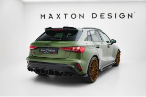 Street Pro Rear Side Splitters + Flaps Audi S3 Sportback 8Y Facelift - Black + Gloss Flaps