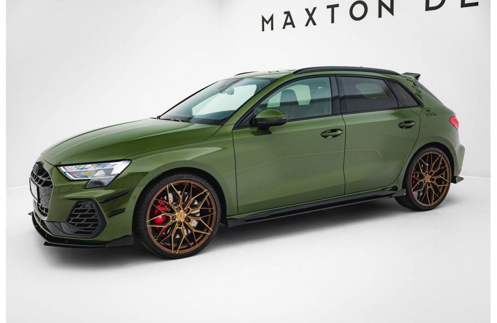 Street Pro Side Skirts Diffusers + Flaps Audi S3 Sportback / A3 S-line Sportback 8Y Facelift - Black + Gloss Flaps Street Pro Side Skirts Diffusers + Flaps Audi S3 Sportback / A3 S-line Sportback 8Y Facelift - Black + Gloss Flaps