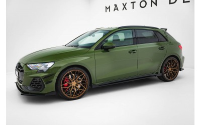 Street Pro Side Skirts Diffusers + Flaps Audi S3 Sportback / A3 S-line Sportback 8Y Facelift - Black + Gloss Flaps    