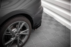 Street Pro Rear Side Splitters + Flaps Audi S3 Sedan 8Y - Black + Gloss Flaps