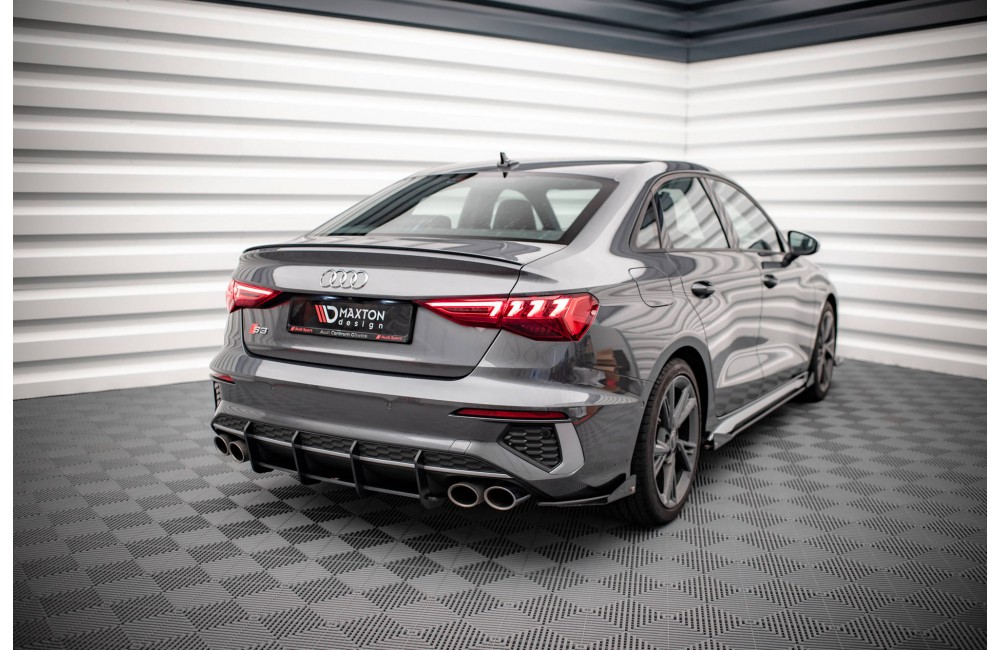 Street Pro Rear Side Splitters + Flaps Audi S3 Sedan 8Y - Black + Gloss Flaps