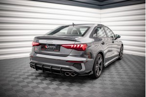 Street Pro Rear Side Splitters + Flaps Audi S3 Sedan 8Y - Black + Gloss Flaps