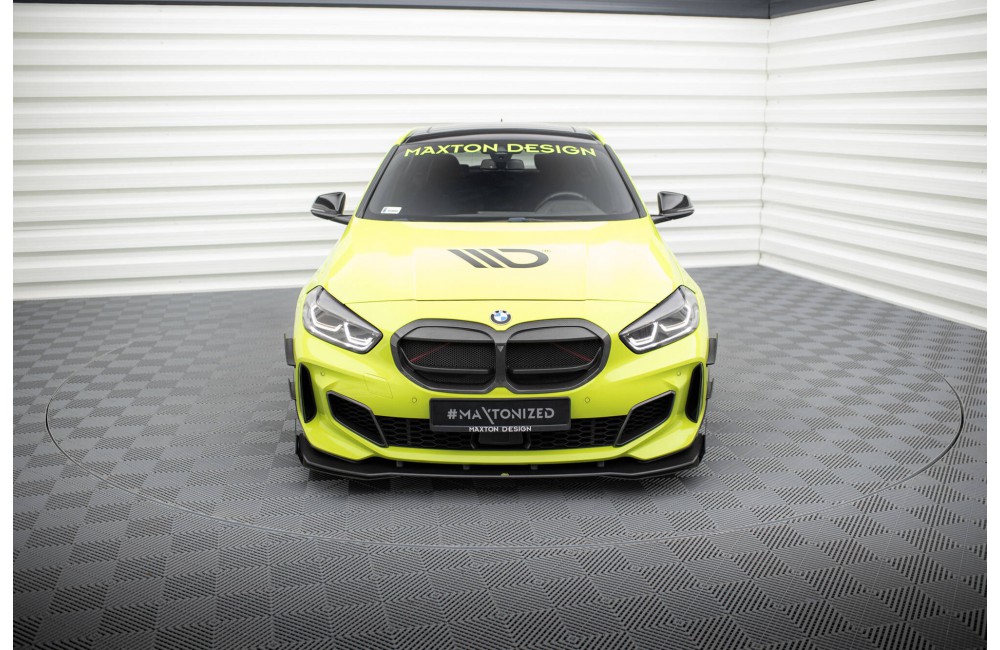 Street Pro Front Splitter + Flaps BMW 1 M-Pack / M135i / 128ti F40 - Black + Gloss Flaps