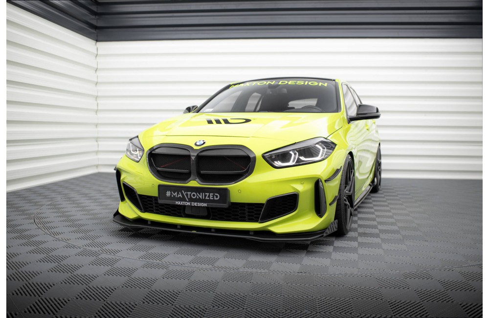 Street Pro Front Splitter + Flaps BMW 1 M-Pack / M135i / 128ti F40 - Black + Gloss Flaps