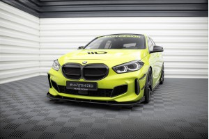 Street Pro Front Splitter + Flaps BMW 1 M-Pack / M135i / 128ti F40 - Black + Gloss Flaps