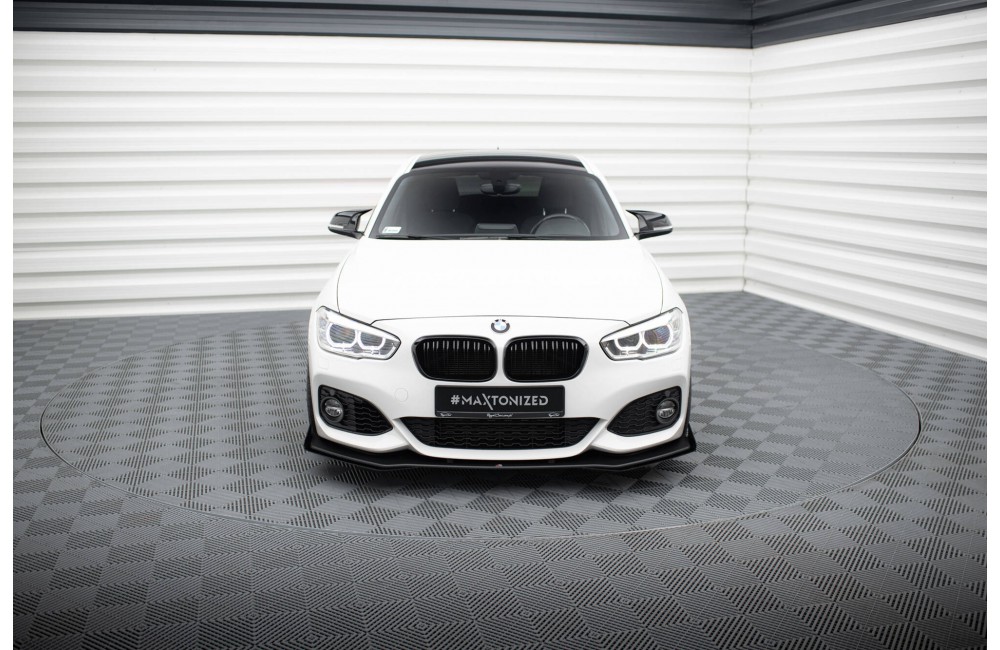 Street Pro Front Splitter V.3 + Flaps for BMW 1 F20 M-Pack Facelift / M140i  - Black + Gloss Flaps