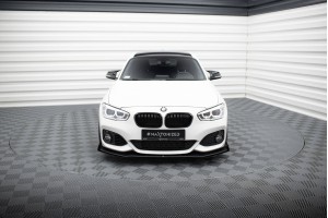 Street Pro Front Splitter V.3 + Flaps for BMW 1 F20 M-Pack Facelift / M140i  - Black + Gloss Flaps