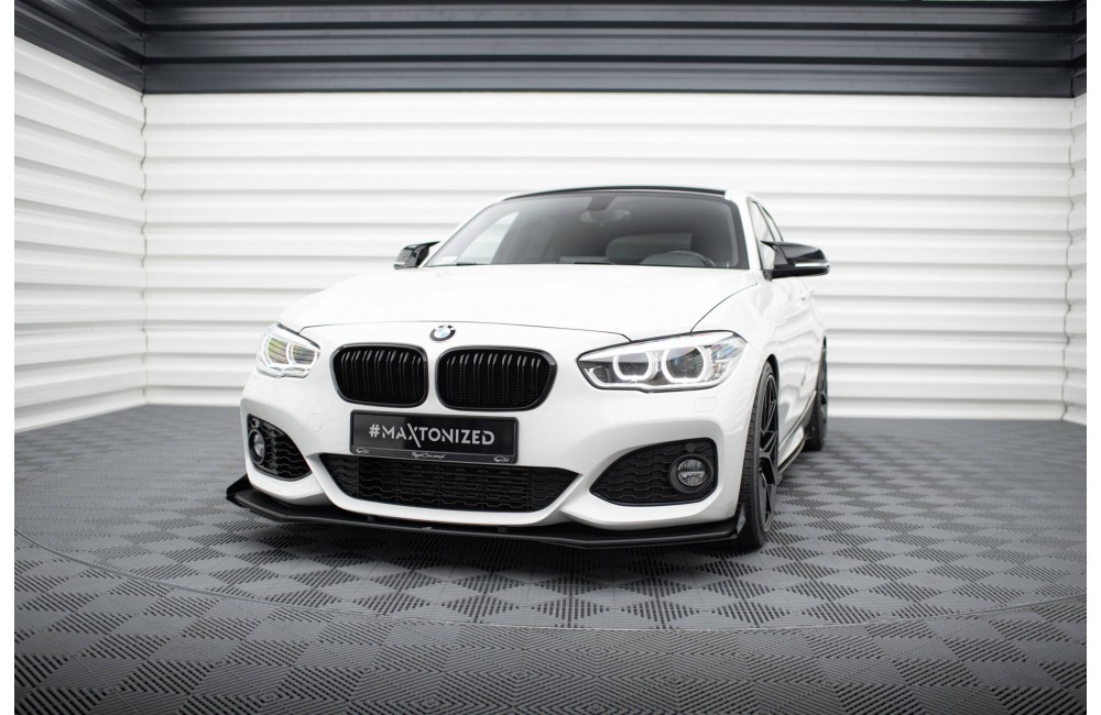 Street Pro Front Splitter V.3 + Flaps for BMW 1 F20 M-Pack Facelift / M140i  - Black + Gloss Flaps