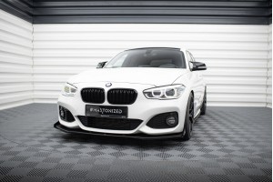Street Pro Front Splitter V.3 + Flaps for BMW 1 F20 M-Pack Facelift / M140i  - Black + Gloss Flaps