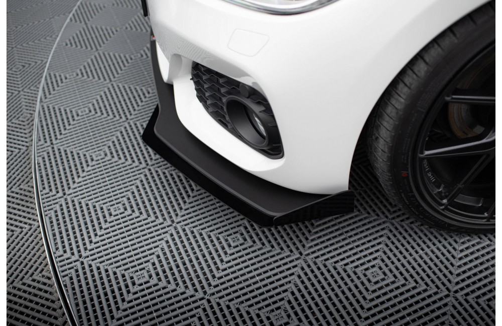 Street Pro Front Splitter V.3 + Flaps for BMW 1 F20 M-Pack Facelift / M140i  - Black + Gloss Flaps