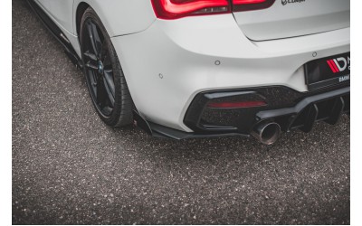 Street Pro Rear Side Splitters V.3 + Flaps for BMW 1 F20 M140i  - Black + Gloss Flaps    