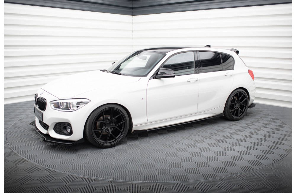 Street Pro Side Skirts Diffusers V.2 + Flaps for BMW 1 F20 M135i / M140i / M-Pack - Black + Gloss Flaps
