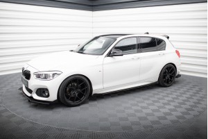 Street Pro Side Skirts Diffusers V.2 + Flaps for BMW 1 F20 M135i / M140i / M-Pack - Black + Gloss Flaps