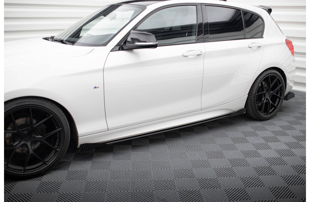 Street Pro Side Skirts Diffusers V.2 + Flaps for BMW 1 F20 M135i / M140i / M-Pack - Black + Gloss Flaps