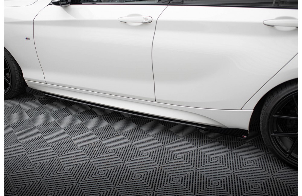 Street Pro Side Skirts Diffusers V.2 + Flaps for BMW 1 F20 M135i / M140i / M-Pack - Black + Gloss Flaps