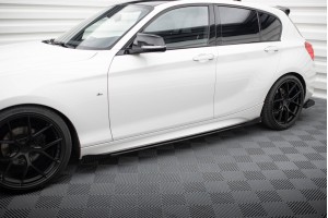 Street Pro Side Skirts Diffusers V.2 + Flaps for BMW 1 F20 M135i / M140i / M-Pack - Black + Gloss Flaps