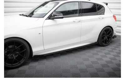 Street Pro Side Skirts Diffusers V.2 + Flaps for BMW 1 F20 M135i / M140i / M-Pack - Black + Gloss Flaps    