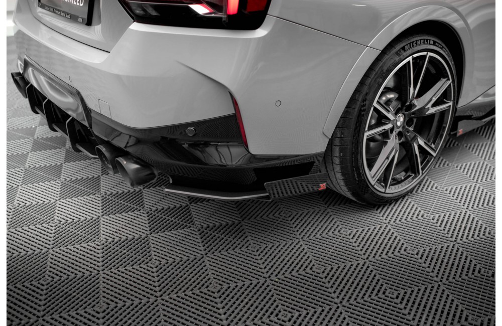 Street Pro Rear Side Splitters + Flaps BMW 2 Coupe M240i G42 - Black + Gloss Flaps