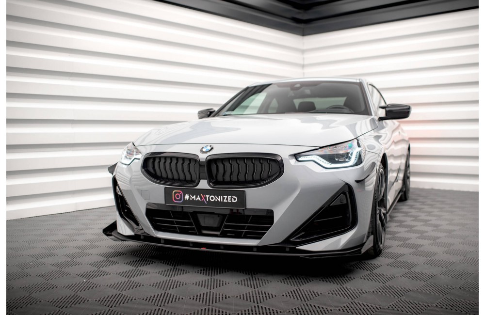 Street Pro Front Splitter + Flaps BMW 2 Coupe M-Pack / M240i G42 - Black + Gloss Flaps