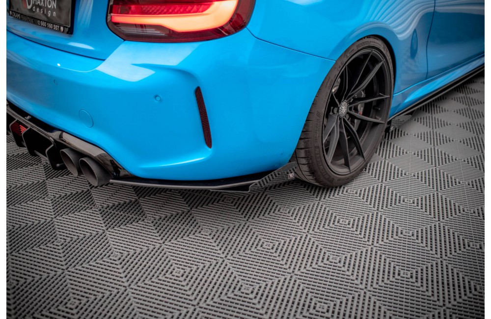 Street Pro Rear Side Splitters + Flaps BMW M2 F87 - Black + Gloss Flaps