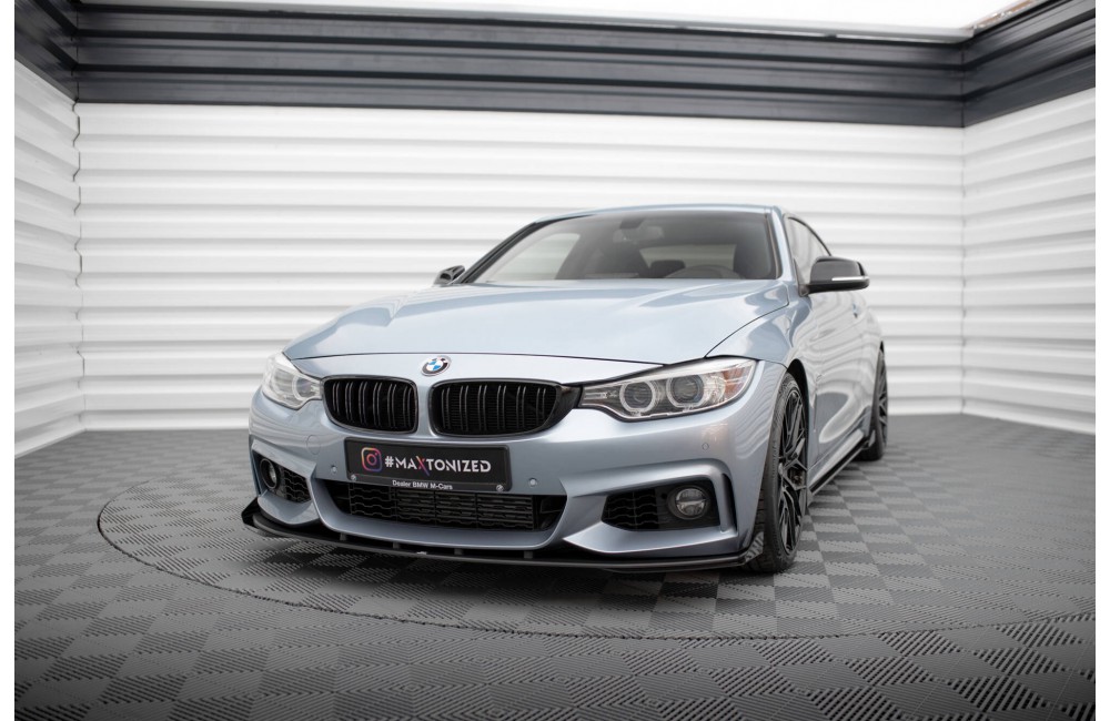 Street Pro Front Splitter + Flaps BMW 4 Coupe / Gran Coupe / Cabrio M-Pack F32 / F36 / F33  - Black + Gloss Flaps