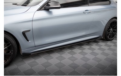 Street Pro Side Skirts Diffusers + Flaps BMW 4 Coupe / Gran Coupe / Cabrio M-Pack F32 / F36 / F33  - Black + Gloss Flaps    