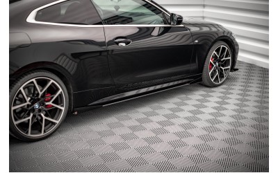 Street Pro Side Skirts Diffusers + Flaps BMW 4 M-Pack / M440i G22 / G23 / G22 Facelift / G23 Facelift - Black + Gloss Flaps    