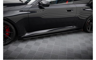 Street Pro Side Skirts Diffusers V.1 + Flaps BMW M2 G87 - Black-Red + Gloss Flaps
