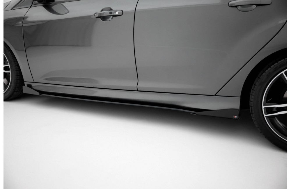 Street Pro Side Skirts Diffusers + Flaps Ford Focus ST Mk3 Facelift - Black + Gloss Flaps