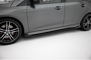 Street Pro Side Skirts Diffusers + Flaps Ford Focus ST Mk3 Facelift - Black + Gloss Flaps